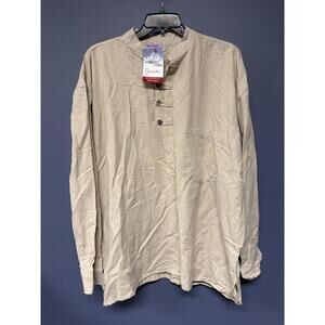 Shopoholic Fashion 100% Cotton Long Sleeve Grandad Shirt 4XL Beige Nepal